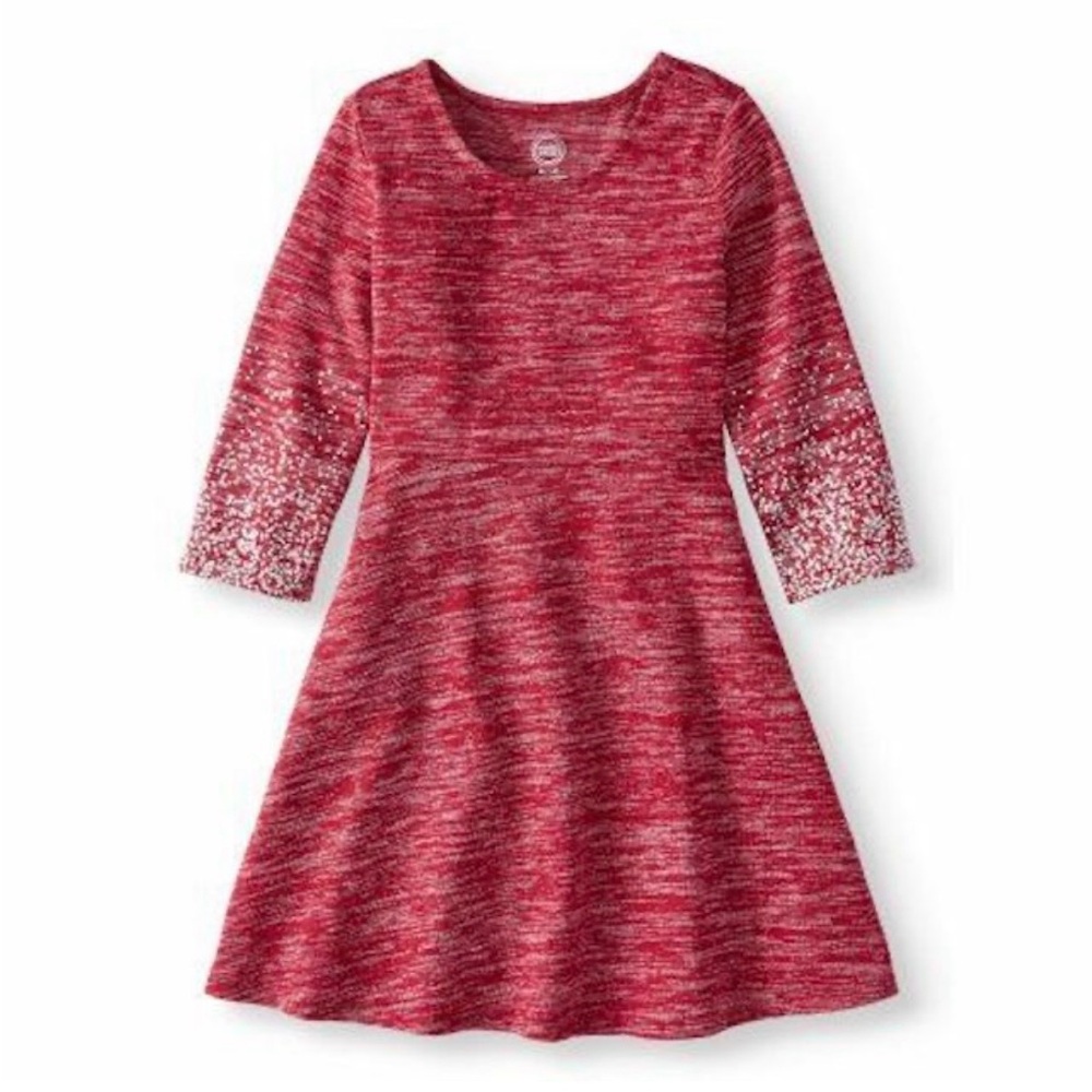 Wonder Nation Burgandy Heathered Holiday Sparked Long Sleeve Knit Dress XL 14-16